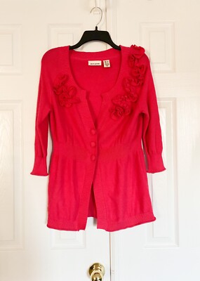 DKNY Jeans Dark Bright Pink Long Sleeve Sweater Cardigan Small