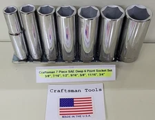 Craftsman Deep Socket Set 7 Piece 3/8" Dr 3/8"-3/4"  New Old Stock * USA *