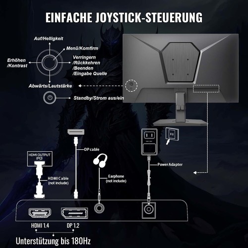 Gaming Monitor 24 Zoll, 180 Hz, 1ms, AMD FreeSync, Full HD(1920 x 1080), Rahmenl - Afbeelding 7 van 9