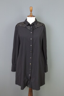 JANE LUSHKA Black Long Sleeve Snap Shirt Tunic A-Line Dres Size XXL