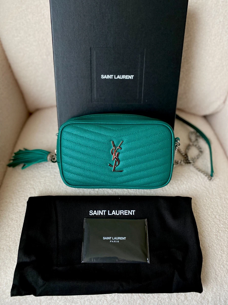 Saint Laurent, Bags, Monogram Quilted Leather Card Holder In Petrol Green  Silver