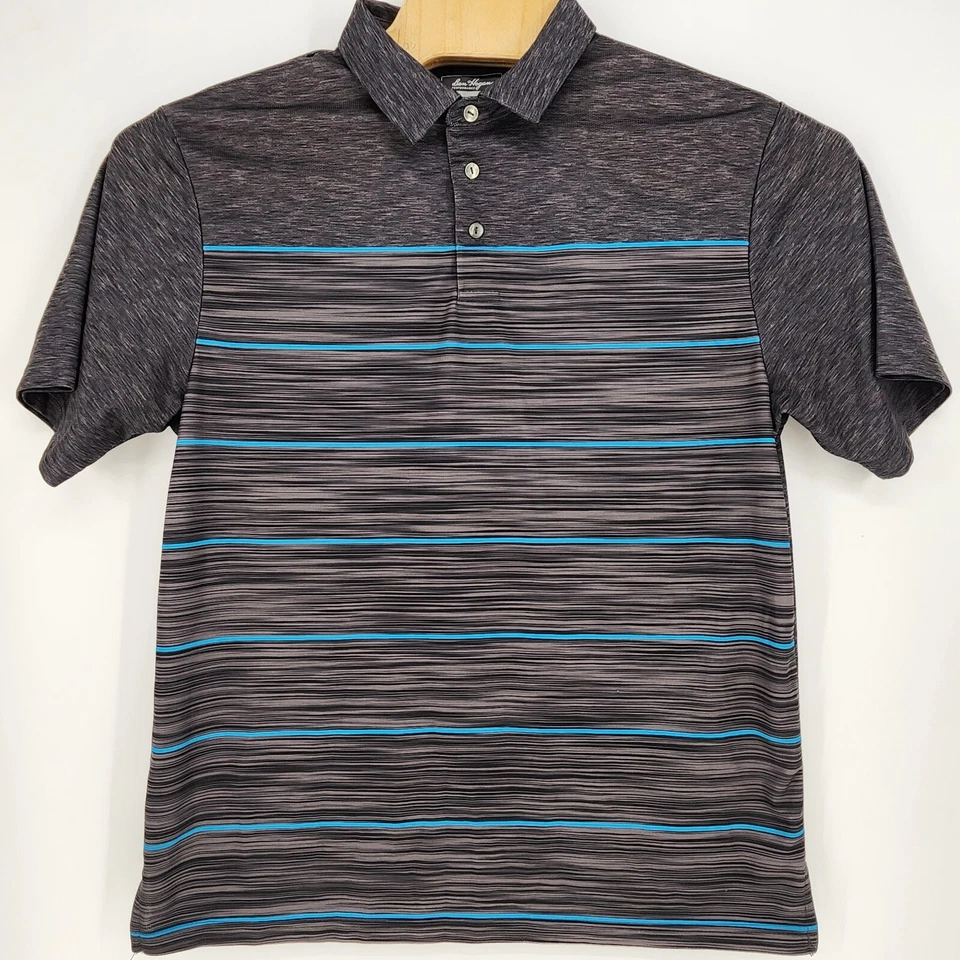 Polo Ben Hogan Performance cinza com listras azuis claras Golfo tamanho GRANDE - Imagem 2 de 4