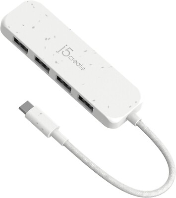 j5create 4-in-1 USB-C to 4-Port Type-A Hub (Eco-Friendly), 4 USB-A with 10Gbps Su