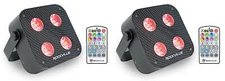 (2) Rockville MINI RF4 V2 Black DJ/Party Wash Lights+RF Remote+APP+Wireless DMX