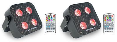 (2) Rockville MINI RF4 V2 Black DJ/Party Wash Lights+RF Remote+APP+Wireless DMX