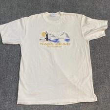 Nags Head T-shirt L Large White Embroidered Vintage USA Made