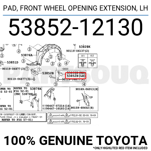 5385212130 Genuine Toyota PAD, FRONT WHEEL OPENING EXTENSION