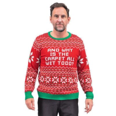 Todd and Margo Why is The Carpet Wet I Don t Know Knitted Ugly Christmas Sweater