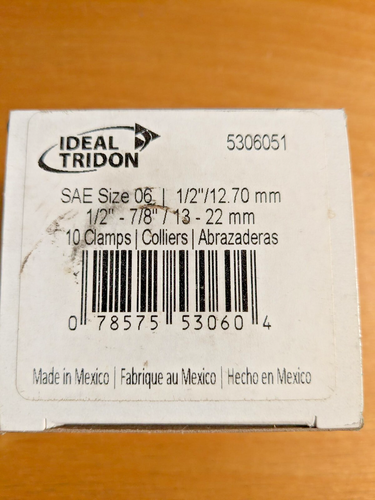 Ideal Tridon 5306051 Stainless Steel 1/2" Size 6 Lined Hose Clamp - Box of 10 - Picture 2 of 3