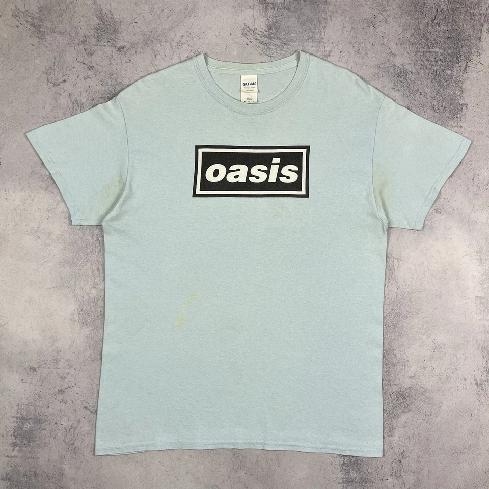Camiseta de manga corta Oasis Rock Band azul claro talla mediana Gildan algod... - Imagen 2 de 4