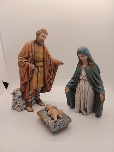 Joseph, Mary, Baby & Manger Shepards Camel 1 Wiseman Nativity Painted Bisque - Picture 1 of 24