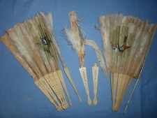Vtg Antique Hand Painted Hand Held Fan Celluloid Feather Trim Broken  716 