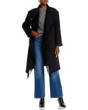 Iro Ricky Fringe Trim Midi Coat Womens 32 Black Wool Cashmere Blend Snap Closure