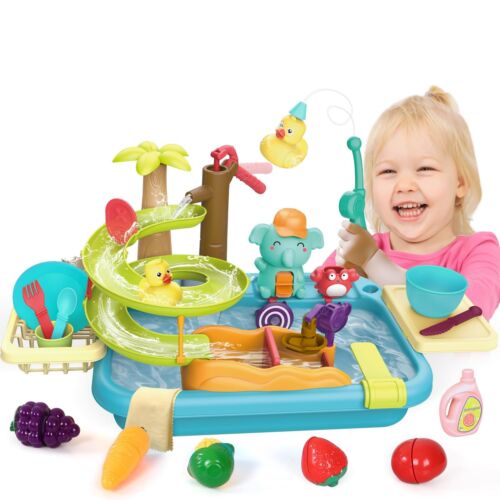 Play Sink Toy with Running Water, 4-in-1 Kitchen Sink Toy for Toddlers 3+ Yea...
