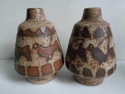 2 Ceramano Vasen, ''ÄGINA'', Hans Welling, Vase 129, 1950iger Jahre, W.Germany