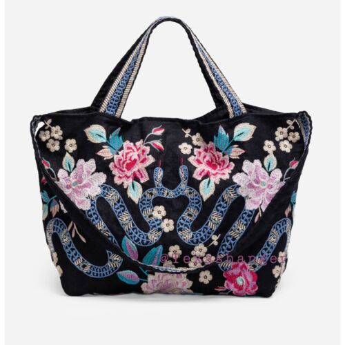 NWT Johnny Was Edie Linen Tote Bag Black