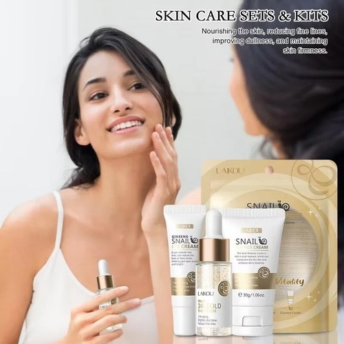 24K Gold Snail Skin Care Kit Snail 24K Gold Essence Eye Cream Serum Travel Set - Picture 4 of 21