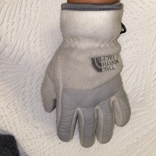 New The North Face Girls Denali Thermal Fleece Gloves White/Grey Sz M NWT