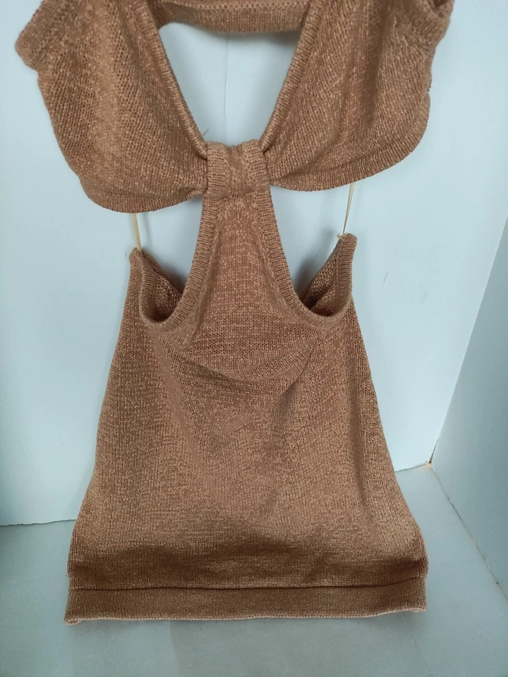 S- Mystic Moon Mini Vestido Corte Albaricoque Marrón Tejido Boho Gitano Bikini Top NUEVO Foto 3 de 4