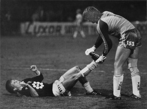 Hammarby goalkeeper Anders Forsberg helps combat Thomas ...