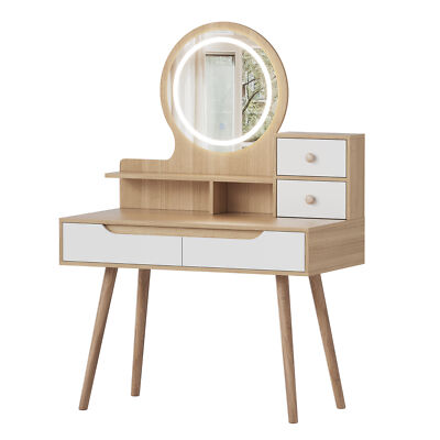Makeup Vanity Desk with 3 Adjustable Lighted Round Mirror Dressing Table Set