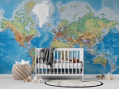 3D Blue World Map Wallpaper Wall Mural Removable Self-adhesive 6