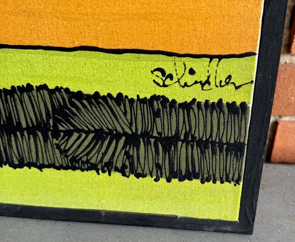 Vintage 70s Abstract Tree Painting Signed Mid Century Modern MCM Art