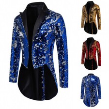 Men's Dress Fashion Sequined Tuxedo Suit Performance Stage Coats Banquet Jacket