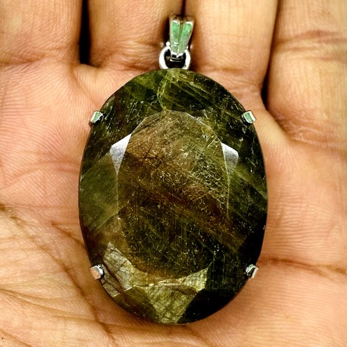 Ciondolo enorme argento sterling 925 zaffiro naturale non riscaldato certificato 54,20 grammi - Foto 2 di 7