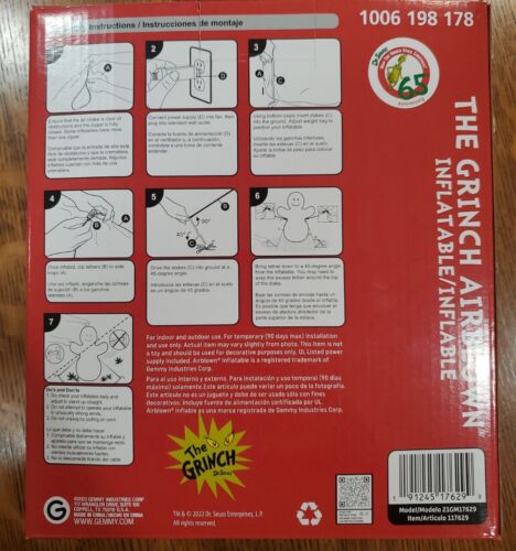 DR SEUSS GRINCH SOSTENIENDO MUÉRDAGO GEMA 4 FT INFLABLE NAVIDAD NUEVO EN CAJA - Imagen 3 de 3
