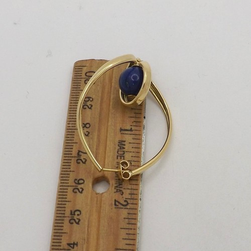 Solid 18k Gold Blue Lapis Bead Orbital Hoop Earrings Large Italy 750 11gr - Picture 4 of 8