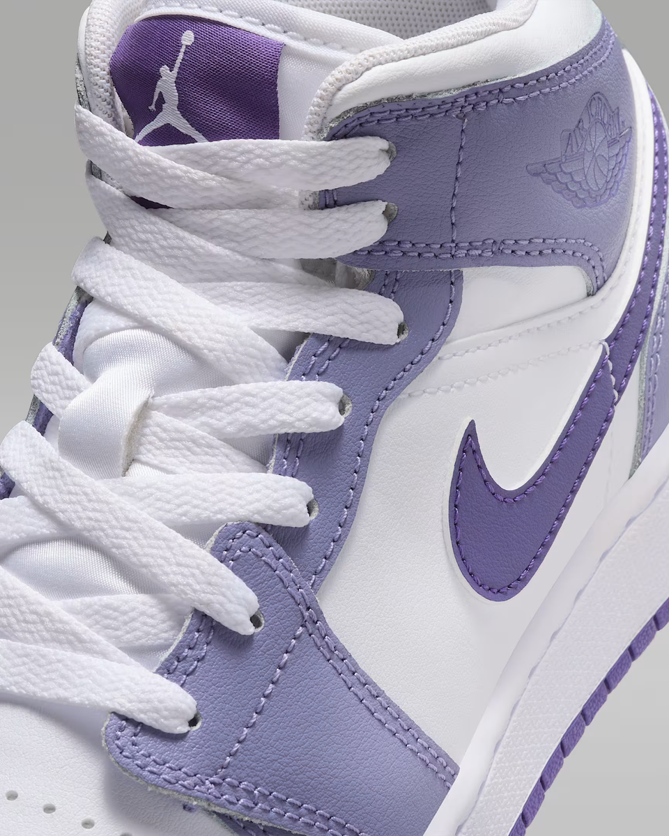 Air Jordan 1 Mid Shoes White Court Purple Big Kids' (GS) | Size 4Y