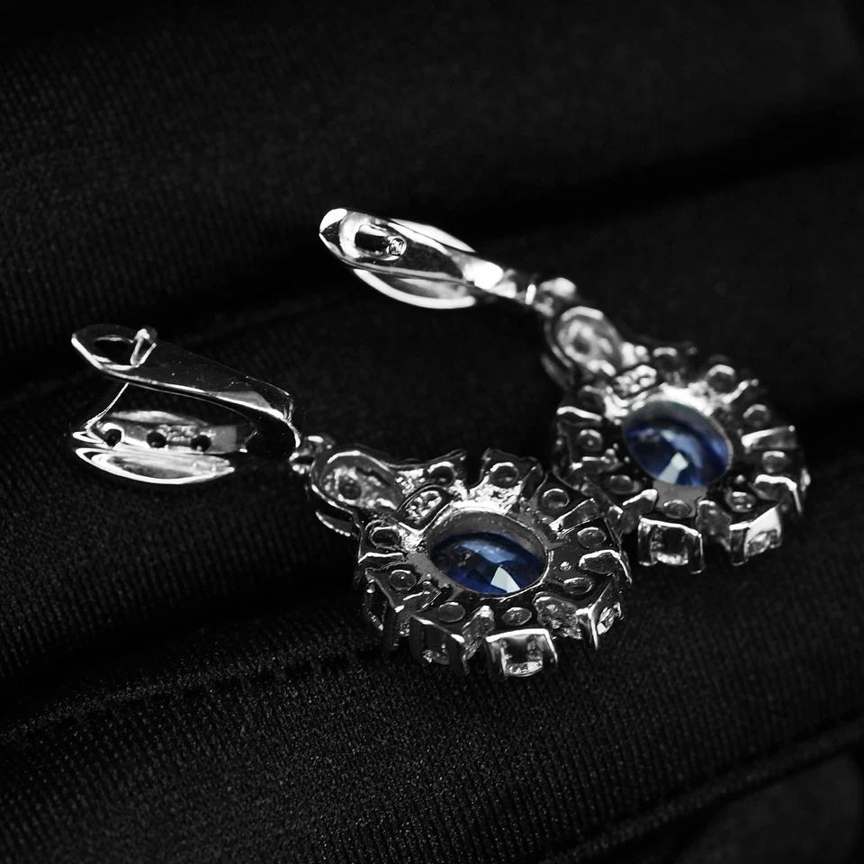 Orecchini in argento sterling 925 oro bianco fiordaliso incontaminato zaffiro... - Immagine 4 di 4