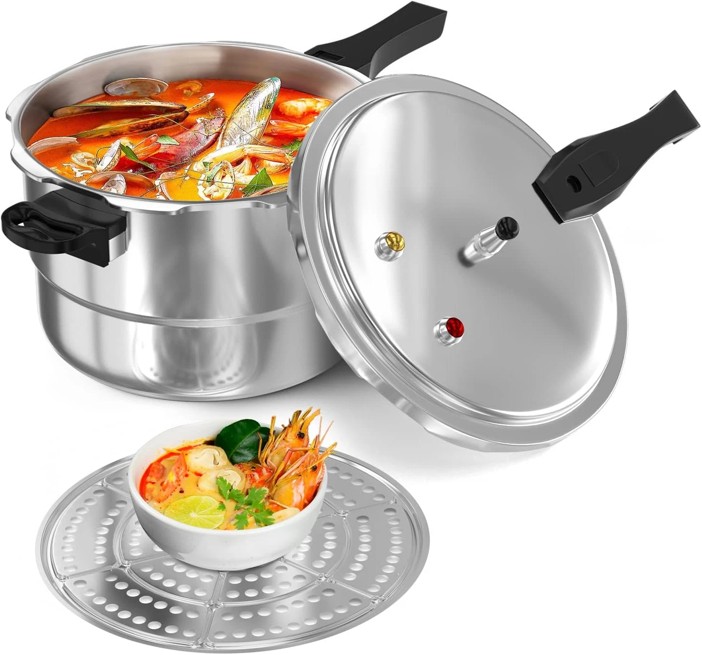 Wantjoin 6Qt Aluminum Pressure Cooker W/Release Valve & Multiple Protective Devi
