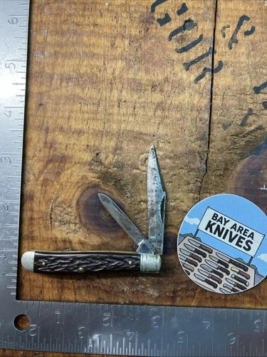 Vintage Camillus NY USA 21 Pony Jack Pocket Knife 2-Blade Black Jigged Delrin - product listing photo
