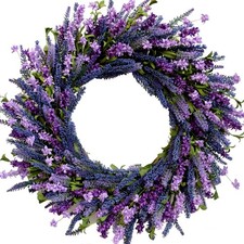 24 Inch Purple Lavender Flower Wreath for Front Door, Spring Summer Forsythia...