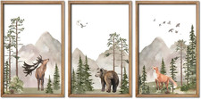 Wild Woodland Animals Wall Art Set - 3 Framed Safari Prints for Kids Room