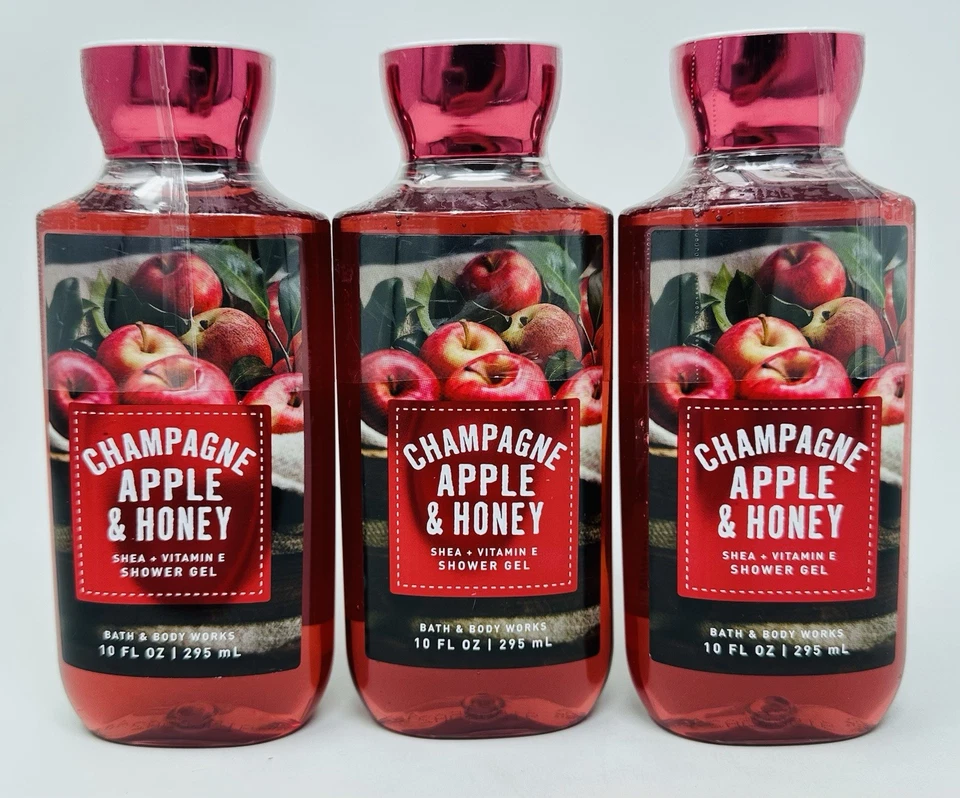 CHAMPAGNE APPLE & HONEY BATH & BODY WORKS SHOWER GEL WASH ALOE VITAMIN LOT OF 3