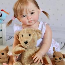 28" Painted Reborn Baby Doll w/Rooted Hair Cloth Body Finished Toddler Girl Gift