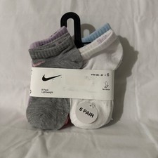 Nike Youth 6 Pk Multicolor No Show Cotton Cushion Swoosh Logo Sock Set Sz 10C-3Y