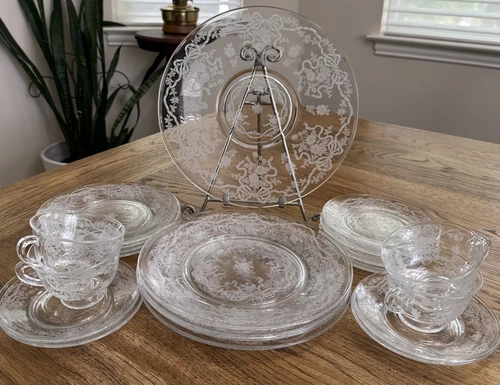 Fostoria ‘Romance’ Floral, Bows, Ribbons Dinnerware Service for 4