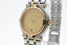【EXC+5】GUCCI 9000L Black Dial Gold 25mm Date Quartz Women's Watch From JAPAN