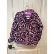Columbia Girls' Purple Black Patterned Hooded snowcation Jacket size M