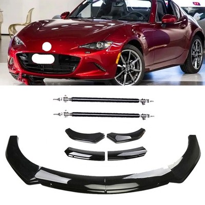 For Mazda 2 3 5 Front Bumper Lip Spoiler With Strut Rods Gloss Black Body Kits