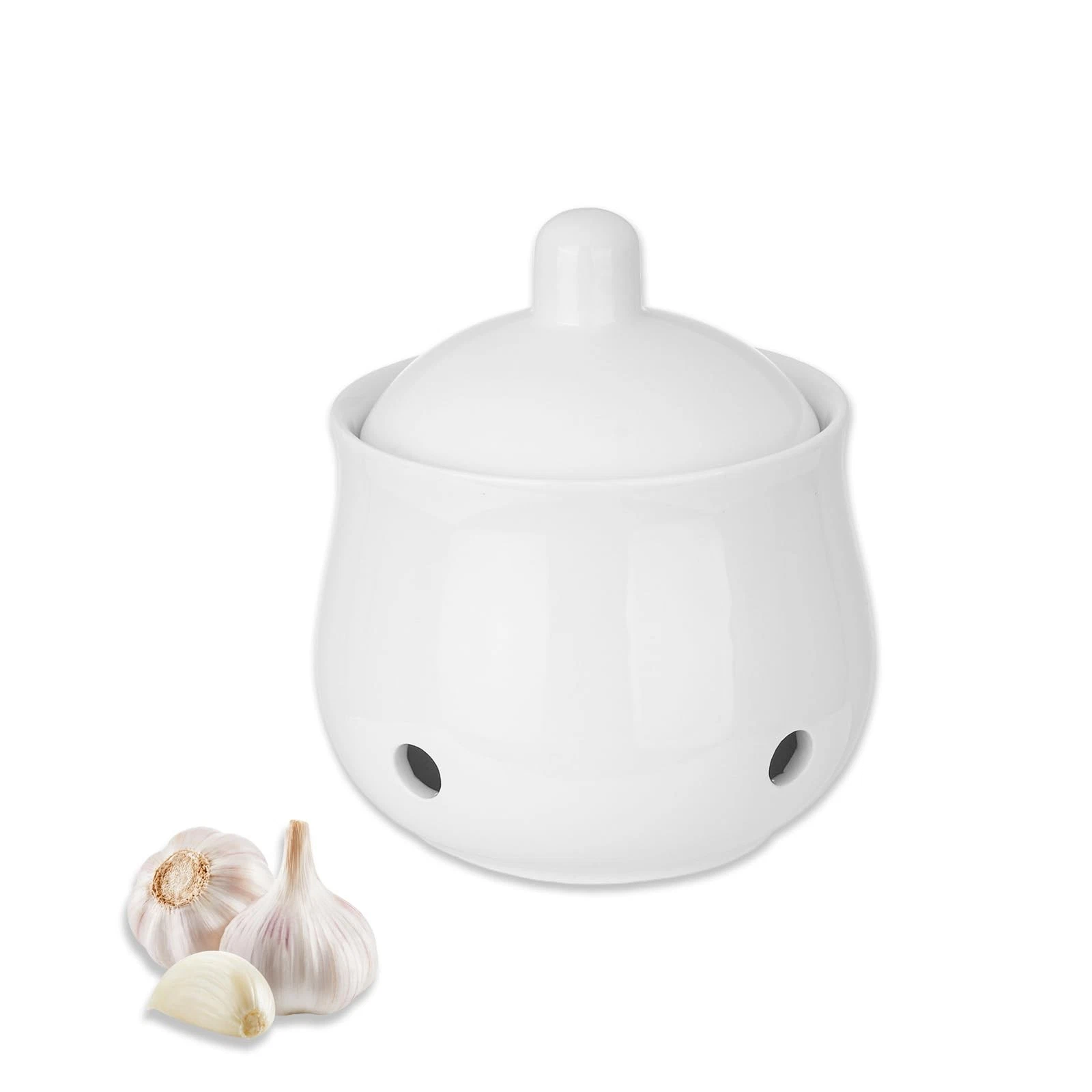 Ceramic Garlic Keeper with Lid - 12oz/350ml Ventilated Garlic Storage Contain...