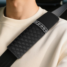 2PCS Bling Car Seat Belt Cover Pad, Breathable Leather Black