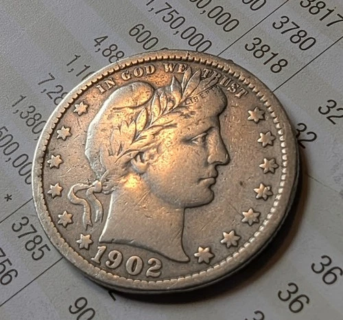 1902 Barber Silver Quarter Dollar 25c Twenty Five Cents Philadelphia Mint *387