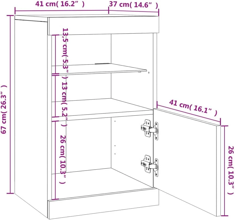 Credenza Con Luci LED Grigio Cemento 41X37X67 Cm, Credenza Con Luci LED, Credenz - Immagine 3 di 4