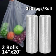 2 Roll 14x20 Clear Plastic Produce Bag On Roll Kitchen Food Storage Bag 350/Roll