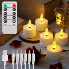 6pcs Flameless Rechargeable LED Tea Lights Flickering Candles with Timer Remote